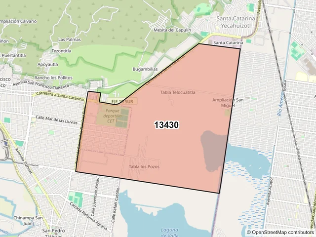 Mapa del código postal 13430, Tláhuac, Ciudad de México
