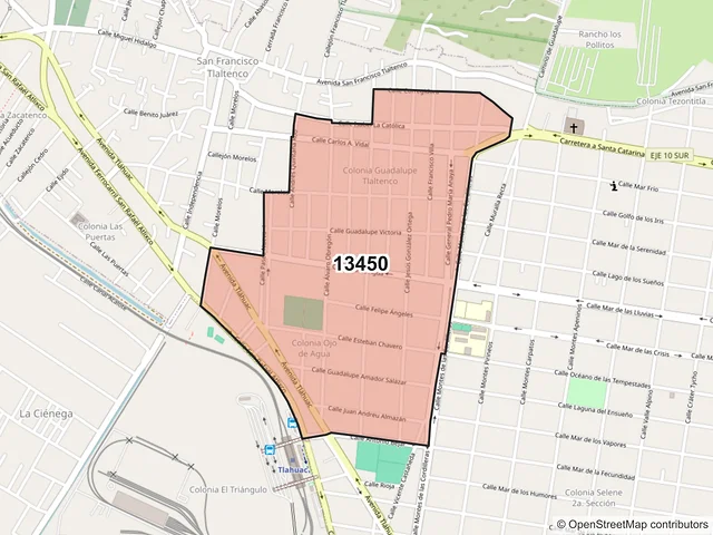 Mapa del código postal 13450, Tláhuac, Ciudad de México