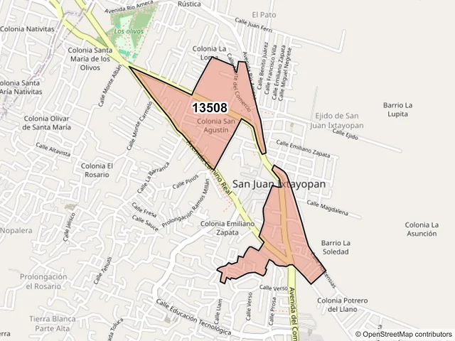 Mapa del código postal 13508, Tláhuac, Ciudad de México