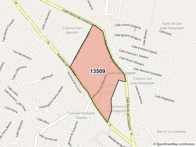 Mapa del código postal 13509, Tláhuac, Ciudad de México