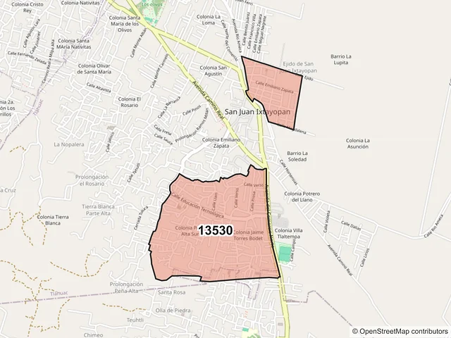 Mapa del código postal 13530, Tláhuac, Ciudad de México