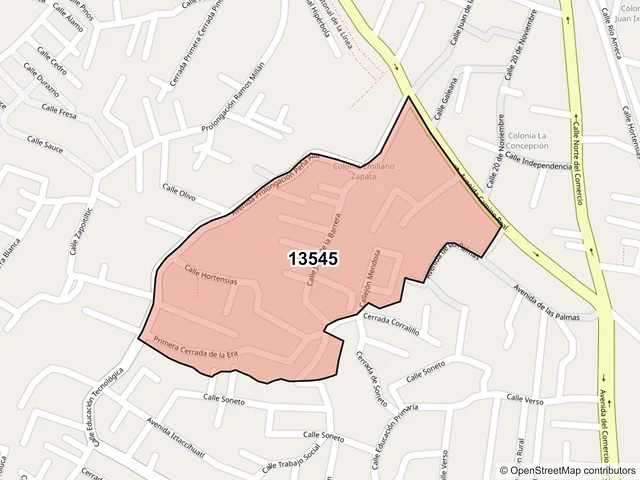 Mapa del código postal 13545, Tláhuac, Ciudad de México
