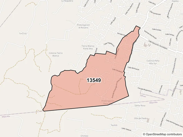 Mapa del código postal 13549, Tláhuac, Ciudad de México