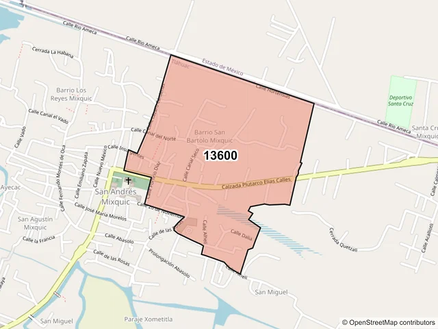 Mapa del código postal 13600, Tláhuac, Ciudad de México