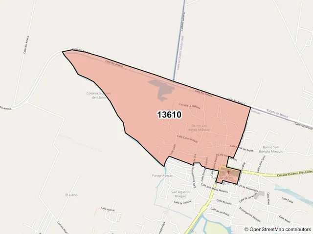 Mapa del código postal 13610, Tláhuac, Ciudad de México