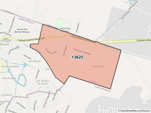 Mapa del código postal 13625, Tláhuac, Ciudad de México