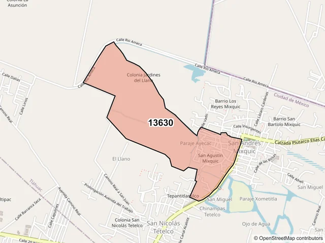 Mapa del código postal 13630, Tláhuac, Ciudad de México
