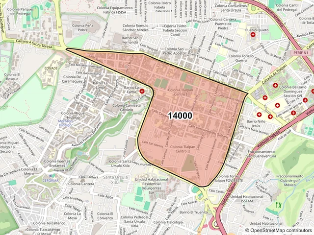 Mapa del código postal 14000, Tlalpan, Ciudad de México
