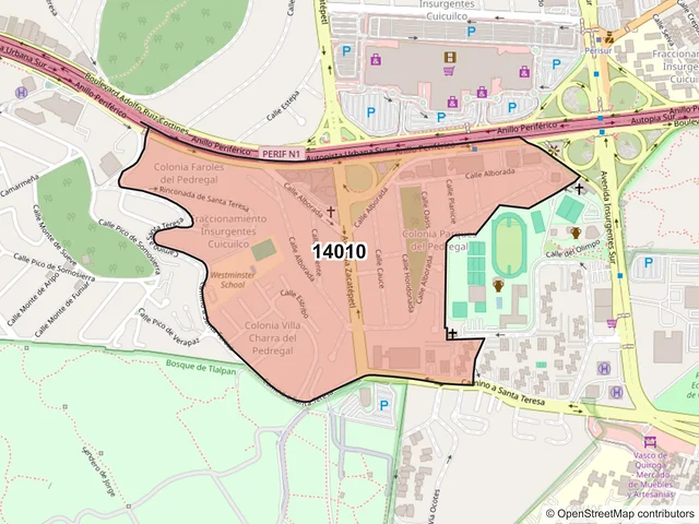 Mapa del código postal 14010, Tlalpan, Ciudad de México