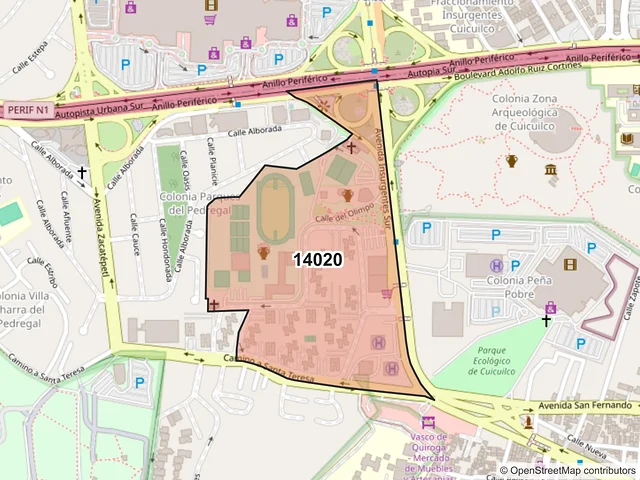 Mapa del código postal 14020, Tlalpan, Ciudad de México
