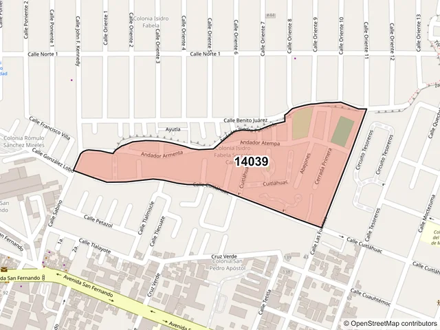 Mapa del código postal 14039, Tlalpan, Ciudad de México