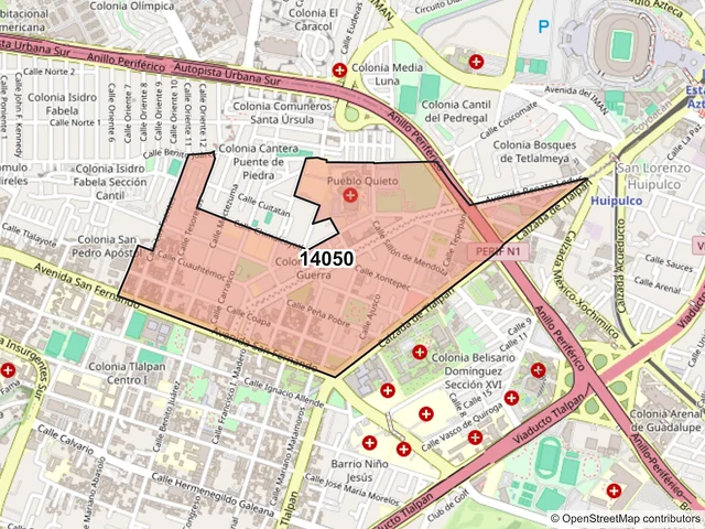 Mapa del código postal 14050, Tlalpan, Ciudad de México