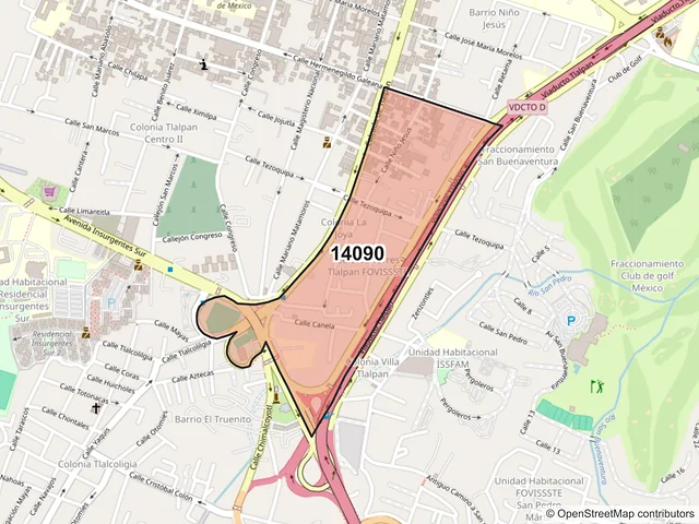 Mapa del código postal 14090, Tlalpan, Ciudad de México