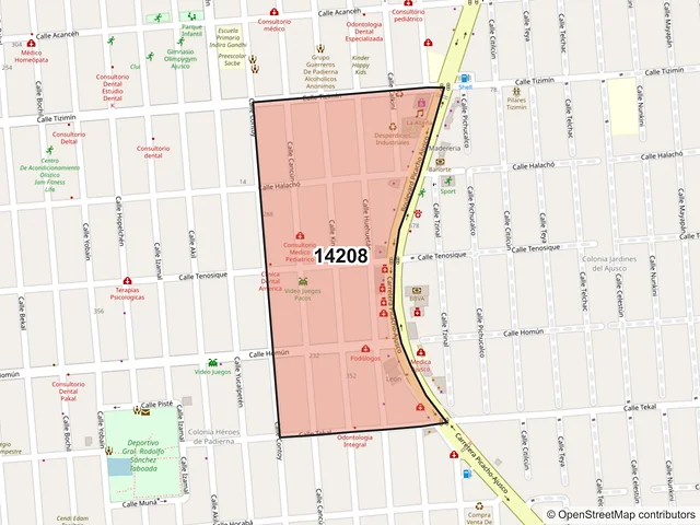 Mapa del código postal 14208, Tlalpan, Ciudad de México
