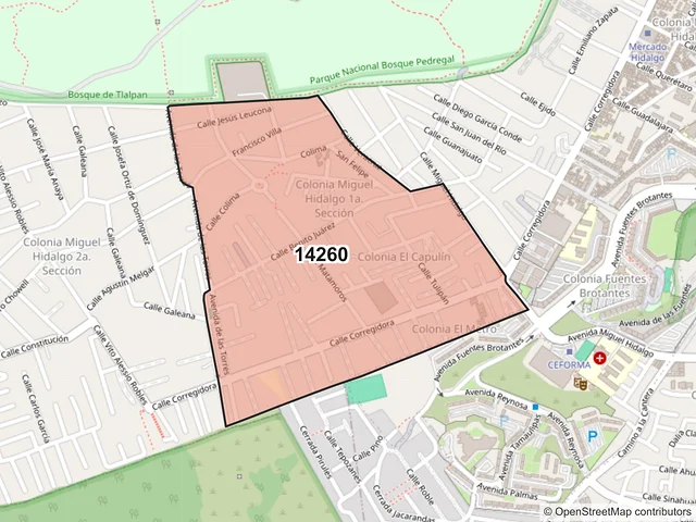 Mapa del código postal 14260, Tlalpan, Ciudad de México