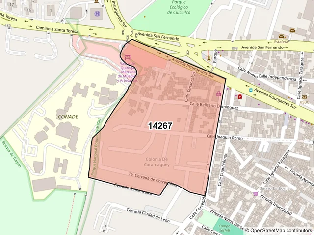 Mapa del código postal 14267, Tlalpan, Ciudad de México