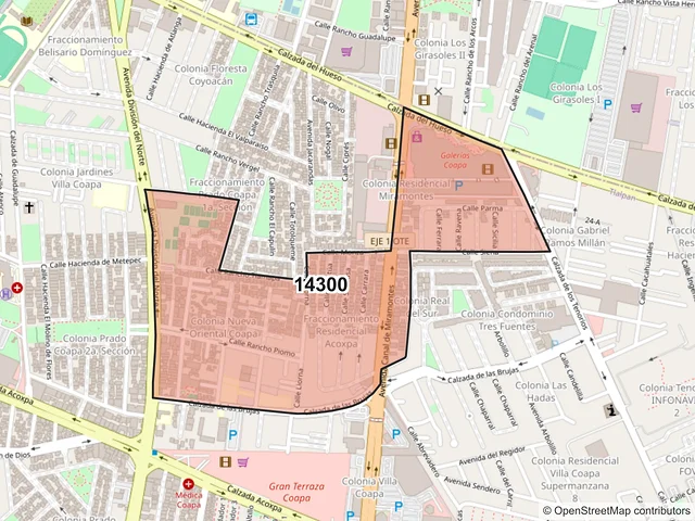Mapa del código postal 14300, Tlalpan, Ciudad de México