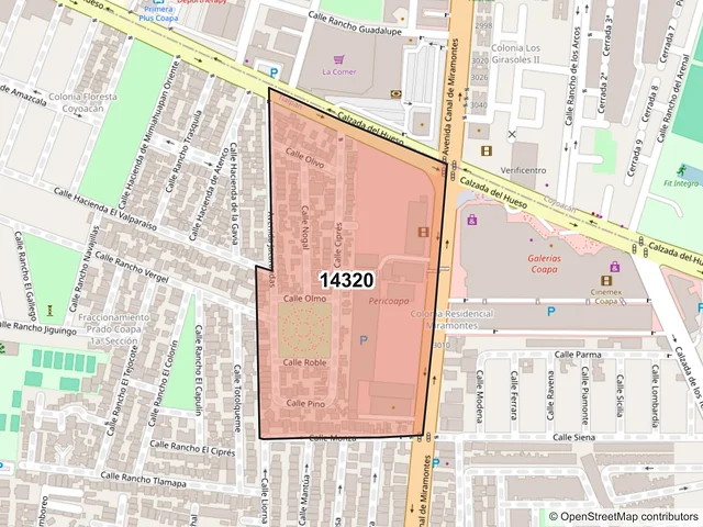 Mapa del código postal 14320, Tlalpan, Ciudad de México