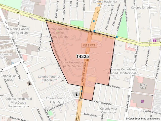 Mapa del código postal 14325, Tlalpan, Ciudad de México