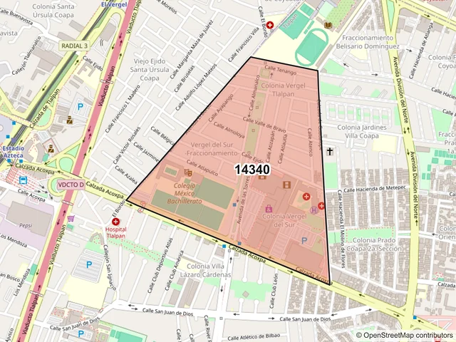 Mapa del código postal 14340, Tlalpan, Ciudad de México