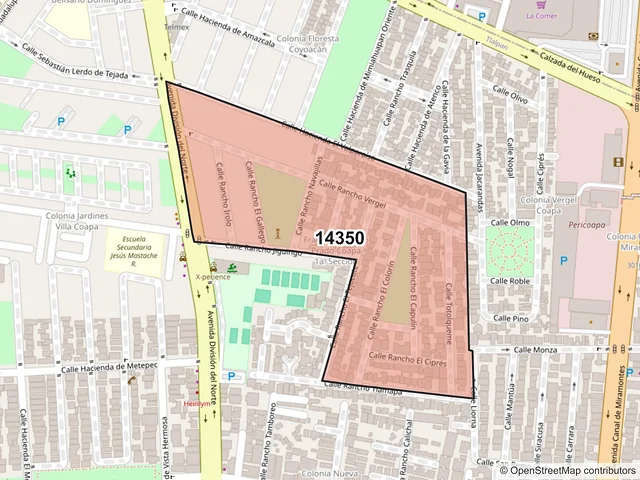 Mapa del código postal 14350, Tlalpan, Ciudad de México
