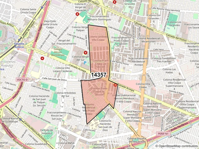 Mapa del código postal 14357, Tlalpan, Ciudad de México