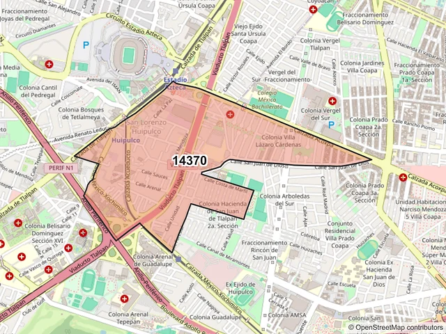 Mapa del código postal 14370, Tlalpan, Ciudad de México