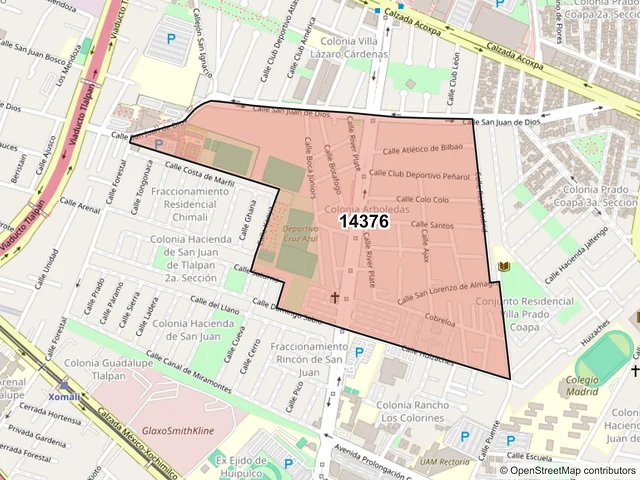 Mapa del código postal 14376, Tlalpan, Ciudad de México