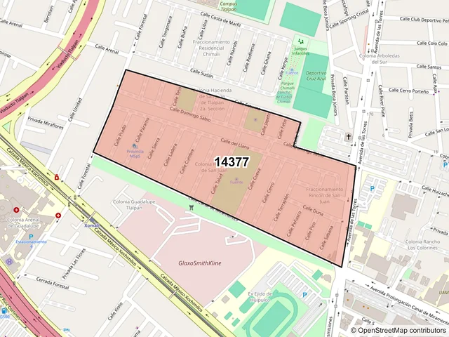 Mapa del código postal 14377, Tlalpan, Ciudad de México
