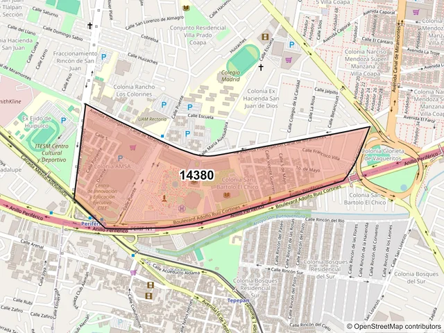 Mapa del código postal 14380, Tlalpan, Ciudad de México