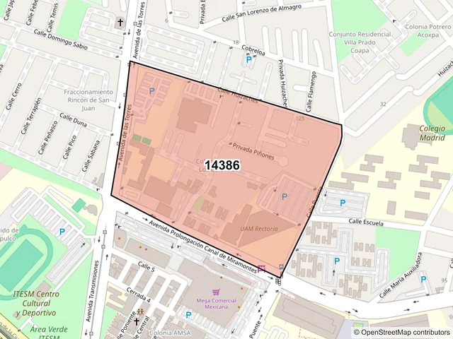 Mapa del código postal 14386, Tlalpan, Ciudad de México