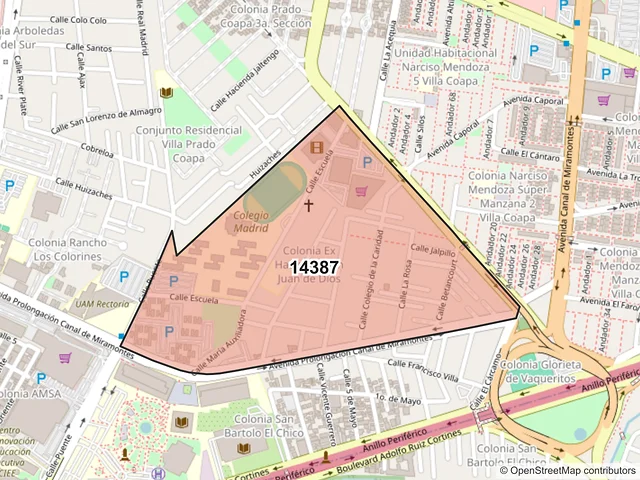 Mapa del código postal 14387, Tlalpan, Ciudad de México