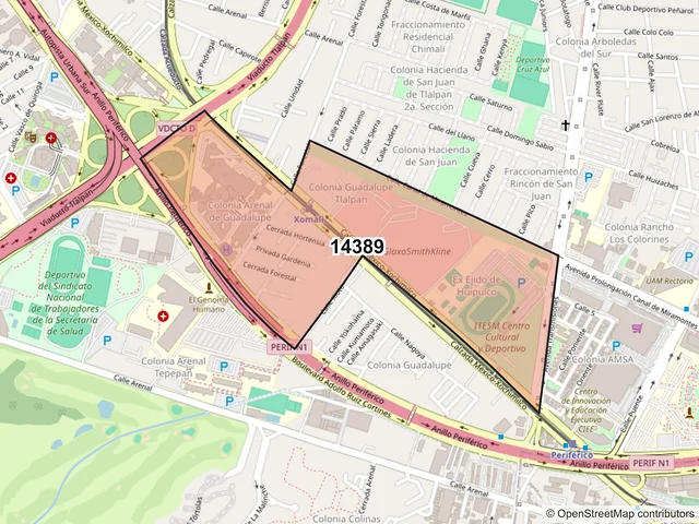 Mapa del código postal 14389, Tlalpan, Ciudad de México