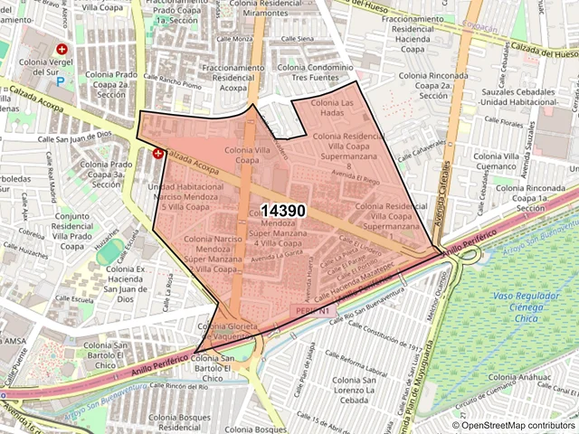 Mapa del código postal 14390, Tlalpan, Ciudad de México