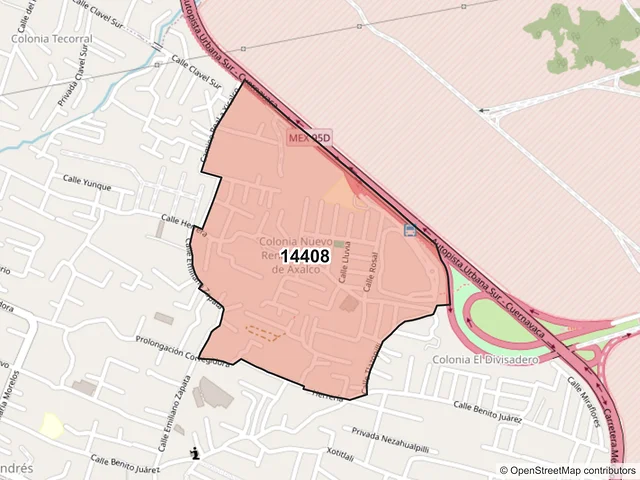 Mapa del código postal 14408, Tlalpan, Ciudad de México