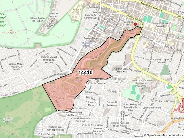 Mapa del código postal 14410, Tlalpan, Ciudad de México