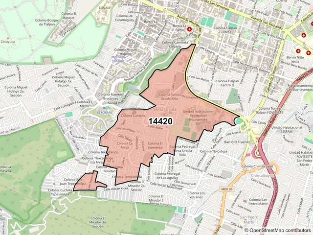 Mapa del código postal 14420, Tlalpan, Ciudad de México
