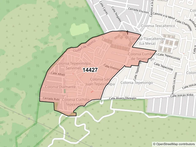 Mapa del código postal 14427, Tlalpan, Ciudad de México