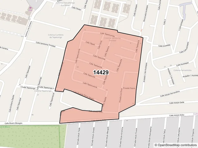 Mapa del código postal 14429, Tlalpan, Ciudad de México
