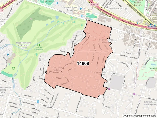 Mapa del código postal 14608, Tlalpan, Ciudad de México