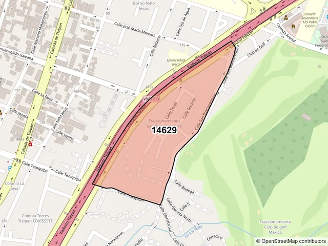 Mapa del código postal 14629, Tlalpan, Ciudad de México