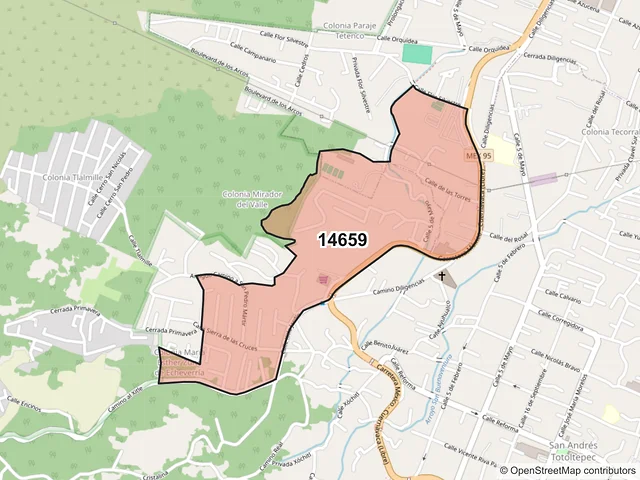 Mapa del código postal 14659, Tlalpan, Ciudad de México
