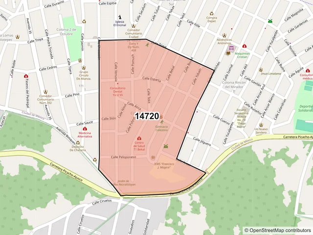 Mapa del código postal 14720, Tlalpan, Ciudad de México
