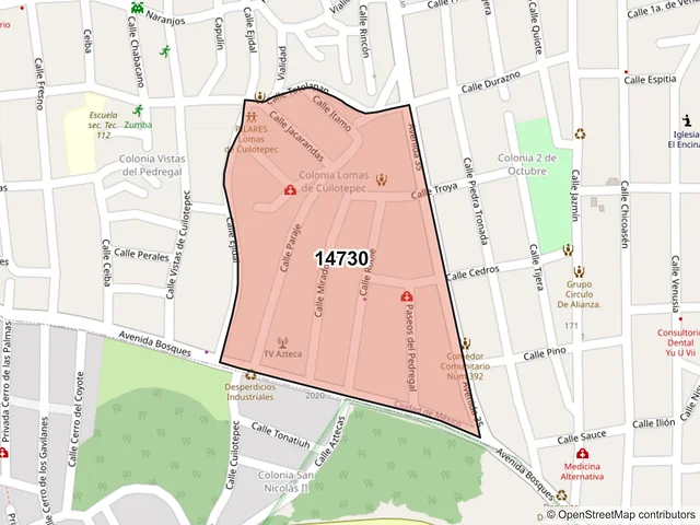 Mapa del código postal 14730, Tlalpan, Ciudad de México