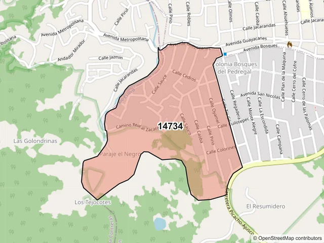 Mapa del código postal 14734, Tlalpan, Ciudad de México