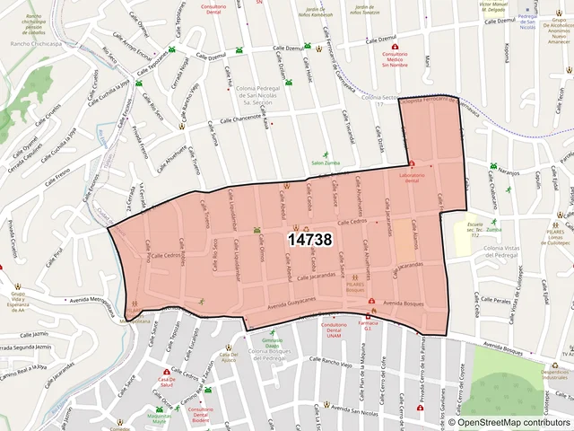 Mapa del código postal 14738, Tlalpan, Ciudad de México