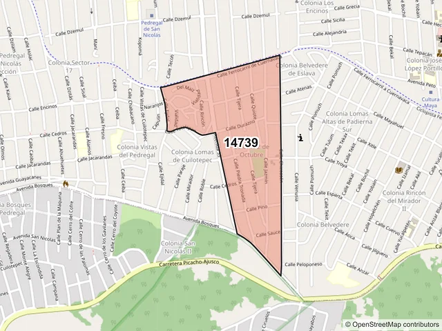 Mapa del código postal 14739, Tlalpan, Ciudad de México
