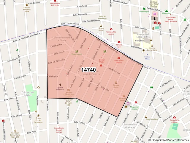 Mapa del código postal 14740, Tlalpan, Ciudad de México