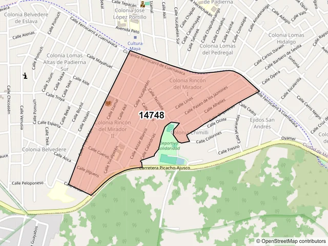 Mapa del código postal 14748, Tlalpan, Ciudad de México