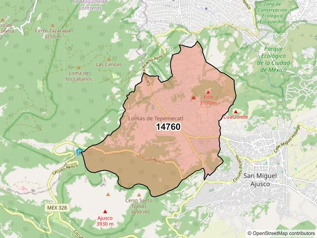 Mapa del código postal 14760, Tlalpan, Ciudad de México